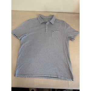 Vineyard Vines Edgartown Polo Mens Large Navy White Striped Pocket Short Sleeve
